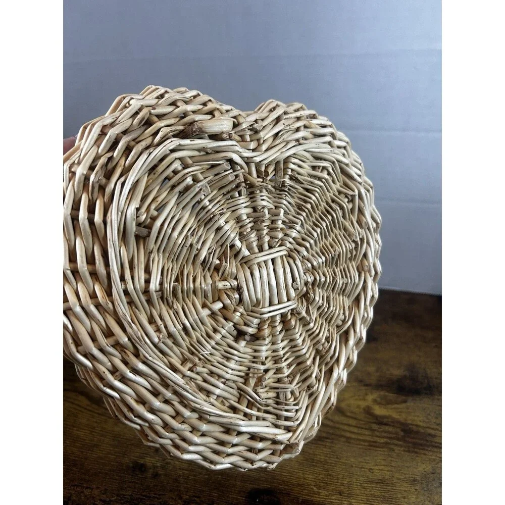 Vintage Wicker Gathering Basket Twisted Handle Rustic Farmhouse Decor Cottage